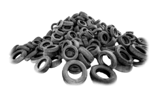 A pile of used rubber tires 